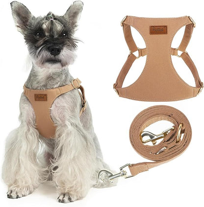 PUPTECK Dog Harness and Leash Set Small Sized, Step-in Cute Puppy Harness, Soft Lightweight Padded Vest, Escape Proof No Pull Pet Harnesses Easy for Walking, Khaki, S