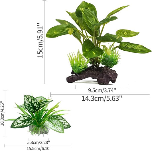 Moonorange Reptile Artificial Plants, Terrarium Plants Decorations Supplies, Aquarium Fish Tank Plant, Amphibian Habitat Hideout Tank Accessories (M Set-2pcs/E)