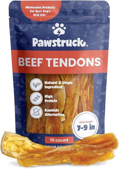 Pawstruck Natural 7-9” Beef Tendon Chew Sticks for Dogs – Premium Rawhide-Free, Single Ingredient, High Protein, Low Odor Dental Treat – 10 Count – Packaging May Vary