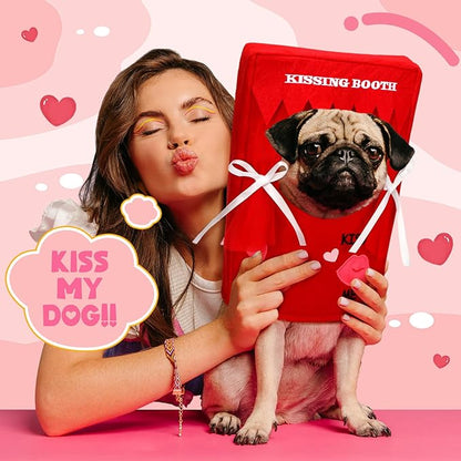 Solsew Valentine Dog Costume Kissing Booth Headpiece for Dog and Cats Cute Pup Kissing Booth Pet Headwear Costume Gift for Holiday Birthday Party(S/m)
