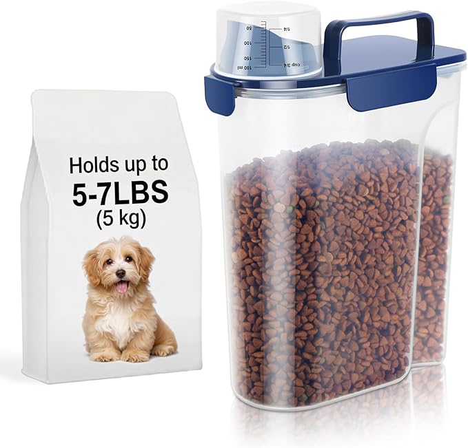 5Lbs Airtight Dog Food Container,Cat Storage Bin, Pet Dispenser BPA-FreeTranslucent Body Upgraded large nozzle for Small Animal Kibble, Bird Bird Seed, Oatmeal, Rice, Flour, Brown Sugart-Royal Blue