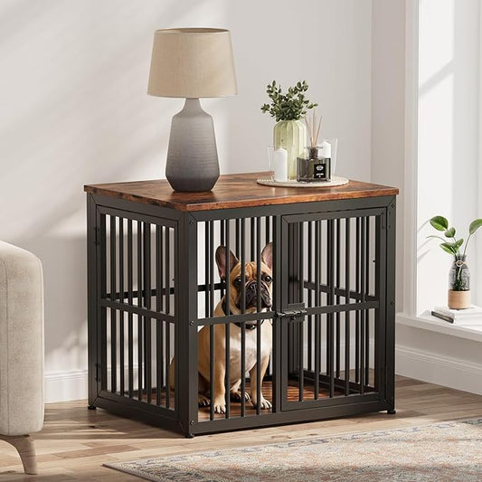 Lyromix 27'' Dog Crate Furniture with 3 Doors,Wooden Crate End Table Heavy Duty Indoor Puppy Cage for Small Dogs, Multiple Units Can be Combined, Rustic Brown