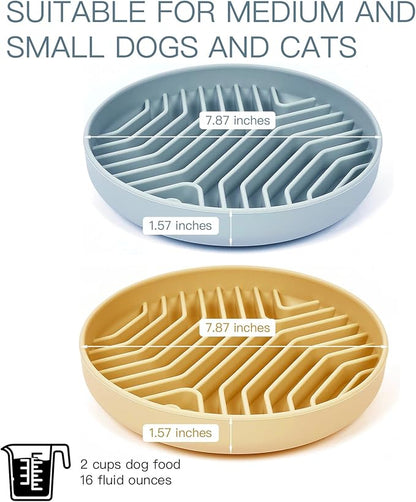 Slow Feeder Dog Bowls 2PCS, Puzzle Silicone Dog Feeding Bowls with Suction Cups, Anti-Choking, Non-Slip Design, Reduces Boredom, Anxiety, Ideal for Medium to Small Dogs & Cats - XAQMHSW