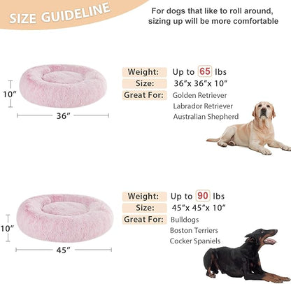 WNPETHOME Calming Dog Bed for Large Dogs, Anti-Anxiety Donut Pet Bed, Fluffy Faux Fur Plush Pet Beds，Warming Cozy Soft Round Lagre Dog Bed for Large Jumbo Dogs, Cat Cuddler Cushion Bed