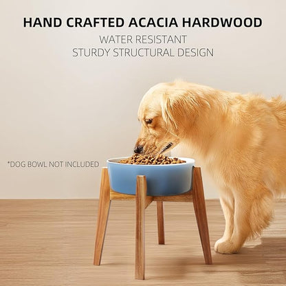 Elevated Dog Bowl Stand, Xlarge Raised Dog Bowl Station for Large Breed Pets, Dog Bowl Holder Fits Up to 11-inches Diameter Bowl, for Water Fountain and Dishes, Acacia Wooden, Stand Only
