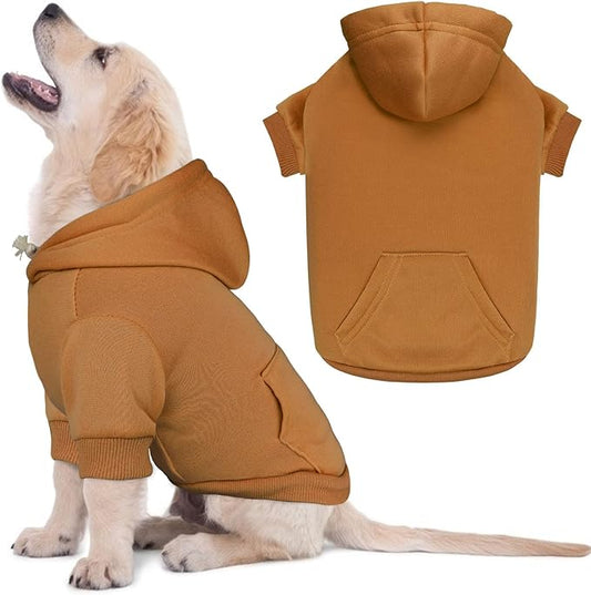 Solid Soft Brushed Fleece Dog Sweater & Hoodie with Pocket (Coffee-S)