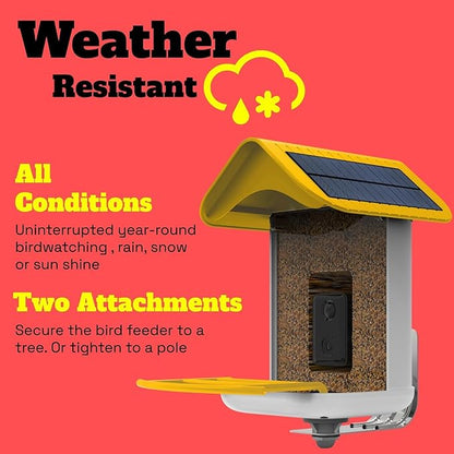 Easy Quick Set Up, Smart Bird Feeder with Camera - Dual Solar Panels,1080P High-Definition Wireless Outdoor Video, Durable with Squirrel Alarm for Home, Back Yard, and Identify 10,000+ Bird Species