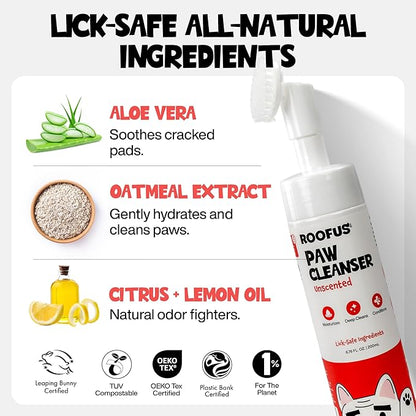 Paw Cleaner for Dogs & Cats, 200ml No-Rinse Dog Paw Cleaner Washer, Gentle Unscented Foaming Cleanser with Built-in-Brush, Paw Cleanser for Repairing & Restoring Cracked Paws (5.07 oz)