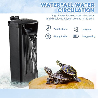 Aquarium Filter(3.5W), Fish Tank Filter, Turtle Tank Filter, Low-Water Filter for Small Fish Tank, Reptile Tank Up to 15Gallon, with 2 Cartridges(Black)