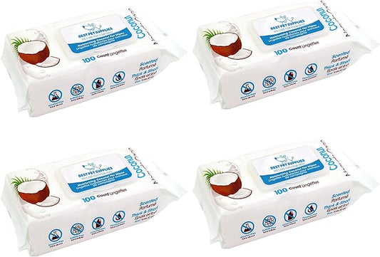 Best Pet Supplies Pet Grooming Wipes for Dogs & Cats,Deodorizer for Coats & Dry, Itchy, or Sensitive Skin, Clean Ears, Paws, Body, & Butt - Moisturizing Coconut, 400 Count