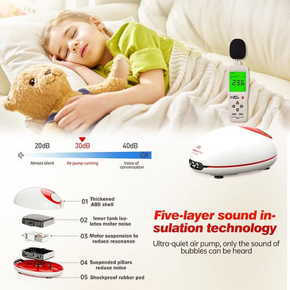 3w Ultra Quiet Aquarium Air Pump, Aquarium Aerator Adjustable Airflow, Single Hole Suitable for 70 to 100 GPH Fish Tank