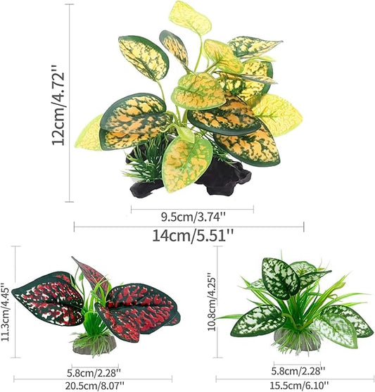 Moonorange Reptile Artificial Plants, Terrarium Plants Decorations Supplies, Aquarium Fish Tank Plant, Amphibian Habitat Hideout Tank Accessories(M Set-4pcs/C)