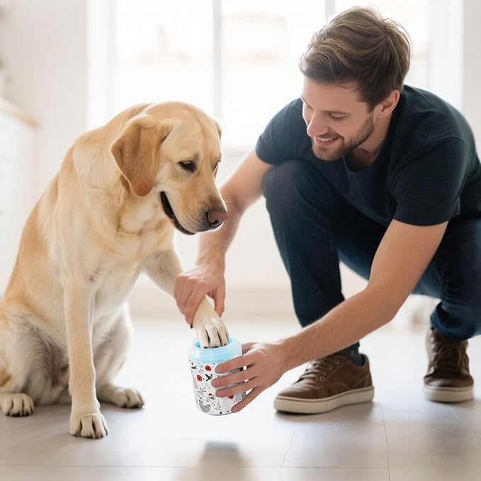 Dog Paw Cleaner Cups for Dogs Pets Foot Washer Paw Scrubber for Medium Small Cats Dogs Cleaning Cup Winter Bear Poppy and Hummingbird