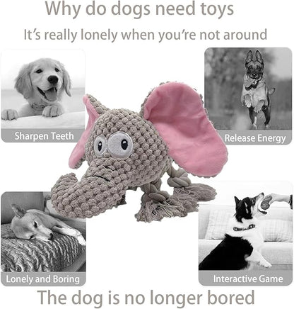 AIMETING Dog Toys, Durable Dog Chew Toys, Dog Squeak Toy with Fun Crinkle Paper, Plush Toys Suitable for Small, Medium, Large Dogs (Elephant)