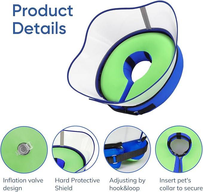Supet Raised Inflatable Dog Cone Collar to Stop Licking, Soft Dog Cone Alternative for Small Medium Large Dogs, Doggie Donut Collar After Surgery