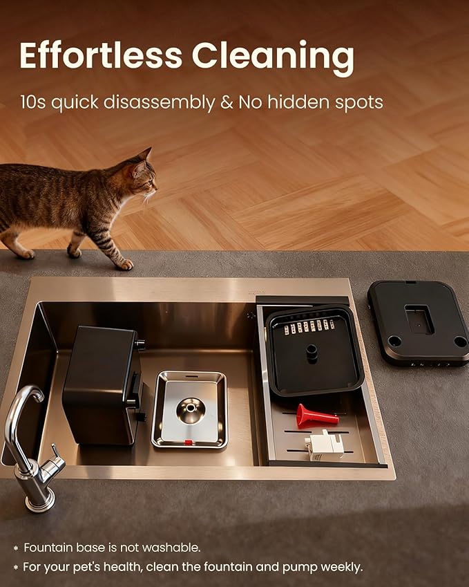 Cordless Cat Water Fountain, 3L/100oz Stainless Steel Tray, Cat Fountains for Drinking, Pet Water Fountains Indoor, Automatic Dog Water Bowl Dispenser, Rechargeable Battery Operated Black