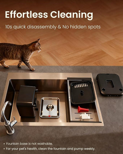 Cordless Cat Water Fountain, 3L/100oz Stainless Steel Tray, Cat Fountains for Drinking, Pet Water Fountains Indoor, Automatic Dog Water Bowl Dispenser, Rechargeable Battery Operated Black