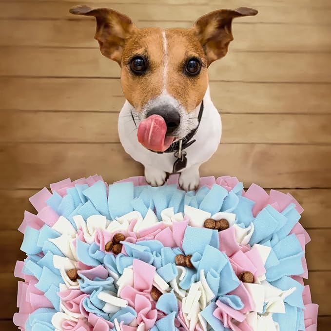 LIVEKEY Pet Snuffle Mat for Dogs, Dog Feeding Mat, Nosework Training Mats for Foraging Instinct Interactive Puzzle Toys (Pink&SkyBlue&White)