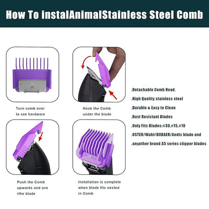 Professional Animal 9 Color Guide Comb Set for A5-style Detachable Blade Clippers, Size #10/15/30 for Pets, Dogs, Cats, and Horses (Not Compatible with 5-in-1 Blades)