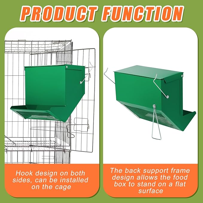 Maxcheck 2 Pcs Rabbit Feeder for Cages Small Animal Food Dispenser with Lid Metal Chicken Grit Oyster Shell Feeders Outside(7.7 Inches,Mesh Bottom,Green)