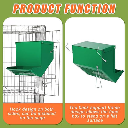Maxcheck 2 Pcs Rabbit Feeder for Cages Small Animal Food Dispenser with Lid Metal Chicken Grit Oyster Shell Feeders Outside(7.7 Inches,Mesh Bottom,Green)