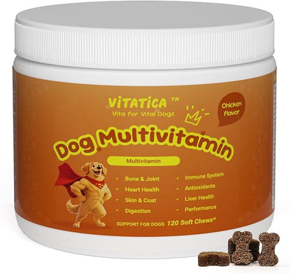 Multivitamin for Dogs - All-in-One Daily Supplement | Supports Joint, Heart, Skin, Digestion, Immune System & Liver Health (120 Chews Chicken)