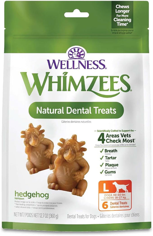 Wellness WHIMZEES Hedgehog Dog Dental Treats, Natural Chews, Large Size, (6 Count)