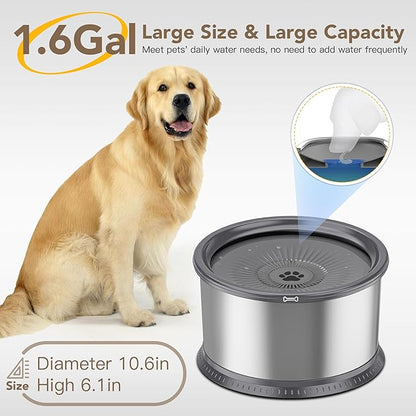 1.6 Gallon Dog Water Bowl, 6.5L/220oz Stainless Steel No Spill Water Bowl for Large Dogs, Super Large Capacity Splash Proof Pet Slow Drinking Water Bowl with Anti-Slip Mat for Mess Drinkers