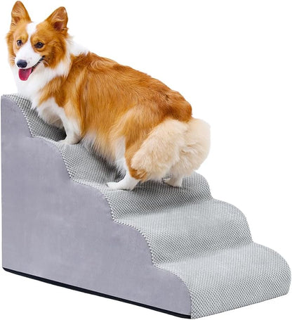 Dog Stairs for Small Dogs and Cats, 23" H 5 Steps Pet Steps Ramp for High Bed, Couch, Sofa, Waterproof Pet Stairs with Removable Washable Cover, Non-Slip Bottom, Light Gray