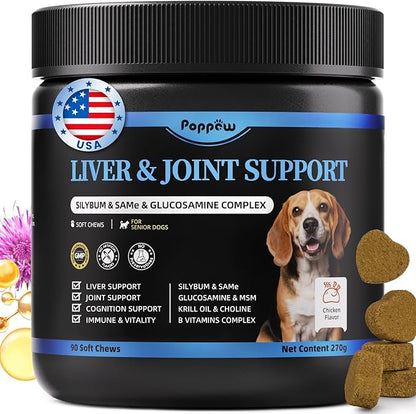 Senior Dog Liver & Joint Supplement – Same, Milk Thistle (Silybin), Glucosamine, MSM for Liver Health Detox, Mobility, Joint Pain Relief, Cognitive & Vitality Support, Chicken Flavor, 90Ct
