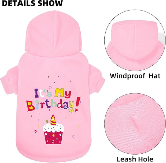 GreenJoy Dog Sweater Dog Hoodie Cold Weather Coat Hooded Sweatshirt for Puppies,Cats, Small Medium Large Dogs (Pink(It's My Birthday), Medium)