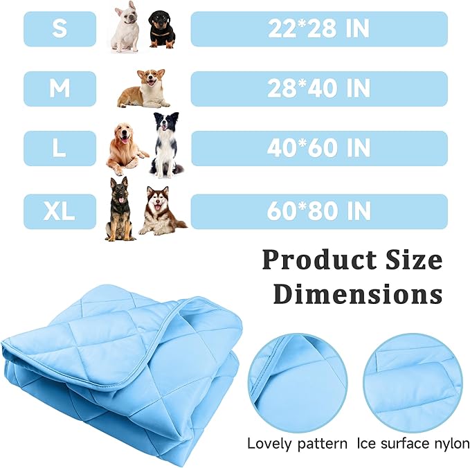 Cooling Blanket for Dogs, Dog Cooling Mat & Bed, Q-MAX>0.42- Lightweight, Durable & Breathable Pet Throw for Sofa, Car and Furniture Protector, Reversible Design, Easy to Clean, 60"x80", Blue