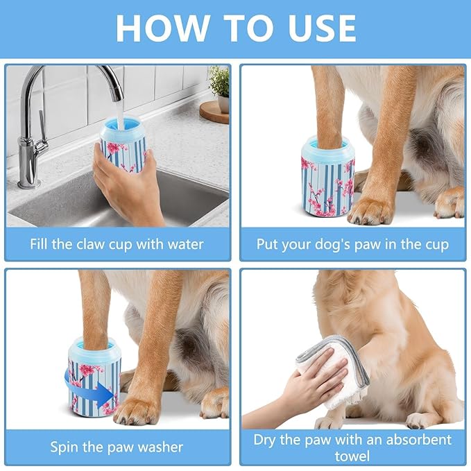 Dog Paw Cleaner Mudbuster Dog Foot Washer for Small Medium Large Dogs Cats Premium Pet Supplies Blue Striped Cherry Blossom