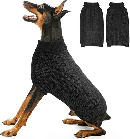 XXXL Dog Sweater, Classic Cable Knit Warm Dog Sweatshirt with Reflective Yarn for Girl Boy, Halloween Fall Winter Coat Turtleneck Pullover Clothes Apparel for Small Medium Large Dogs Black XXXL