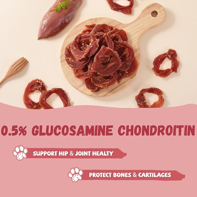 Dog Treats Duck Jerky Rings, Natural Duck Brest w/Glucosamine Chondroitin, Healthy Training Treats Snacks for Small Medium Large Dogs, 10.6 oz
