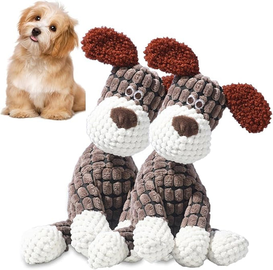 2026 New Dog Toys,Indestructible Plush Dogs Toy for Aggressive Chewers,Squeaky Durable Chew Toy for Indoor Pups Teething, Stuffed Toys for Small Medium Large Dogs (Brown/2pcs)