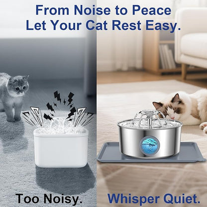Stainless Steel Cat Water Fountain, 108oz/3.2L Automatic Pet Fountain Water Dispenser for Cats and Dogs, Indoor Cat Fountain for Drinking, Water Fountain for Cats, Pet Water Dispenser