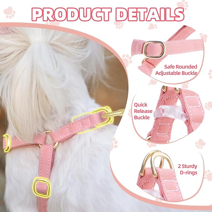 PUPTECK Dog Harness and Leash Set Small Sized, Step-in Cute Puppy Harness, Soft Lightweight Padded Vest, Escape Proof No Pull Pet Harnesses Easy for Walking, Pink, S