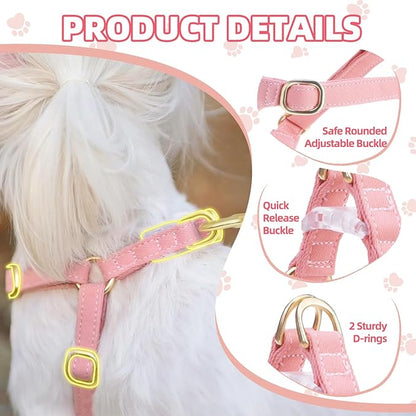 PUPTECK Dog Harness and Leash Set Small Sized, Step-in Cute Puppy Harness, Soft Lightweight Padded Vest, Escape Proof No Pull Pet Harnesses Easy for Walking, Pink, S
