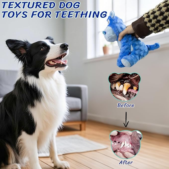 MeetYooo Squeaky Stuffed Dog Toys, Chew Toy for Large Medium Small Breeds, Plush Dog Toys to Keep Them Busy, Puppy Teething Dog Toy, Crinkle Dog Toy (Blue Hippo)