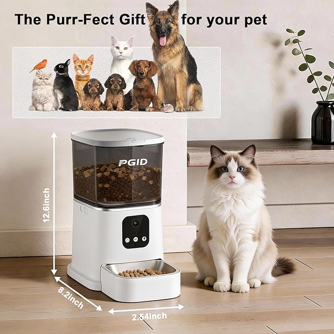 PGID Automatic Cat Feeder, 2.4G WiFi Automatic Dog Food Dispenser，Auto Dog Feeder with APP Control, 5L Timed Auto Cats Food Dispenser w 2-Way Audio for Multiple Pet