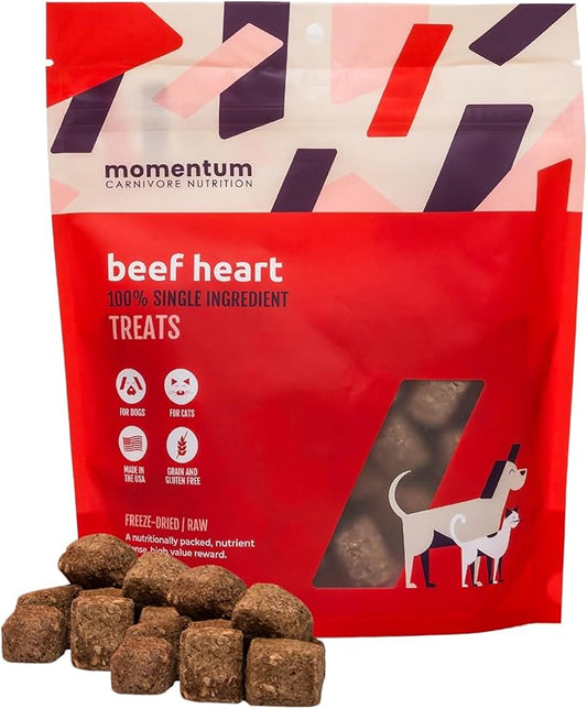 Momentum Carnivore Nutrition Freeze-Dried Beef Heart Dog Treats & Cat Treats – Single-Ingredient, High-Protein, Grain-Free – Made in USA – 3 oz Bag