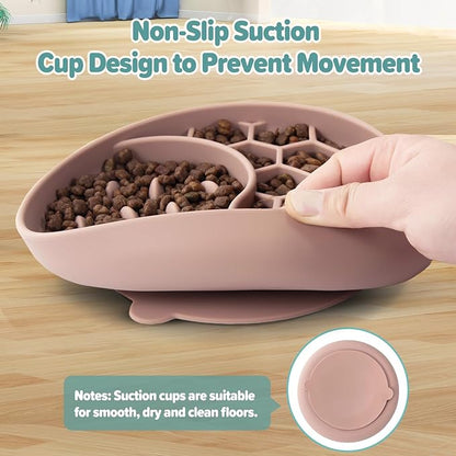 Slow Feeder Dog Bowls, Silicone Pet Food Bowls with Suction Cups, Non-Slip Dog Feeding Slow Down Pet Eating Speed for Fast Eaters, Anxiety Relief & Fun Added (Pink)