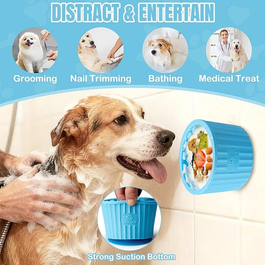 Dog Lick Bowl, Anxiety Relief Dog Licking Mat Freezer Treat Dispenser, Non-Slip Anti-Choking Silicone Slow Feeder Lick Bowl for Small Medium & Large Breed Dogs, BPA Free(Light Blue,M-L)
