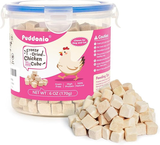 Freeze Dried Cats & Dogs Raw Treats, All Natural Single Ingredient Chicken Breast, High Protein Healthy Pet Training Treats or Food Topper, 6 oz