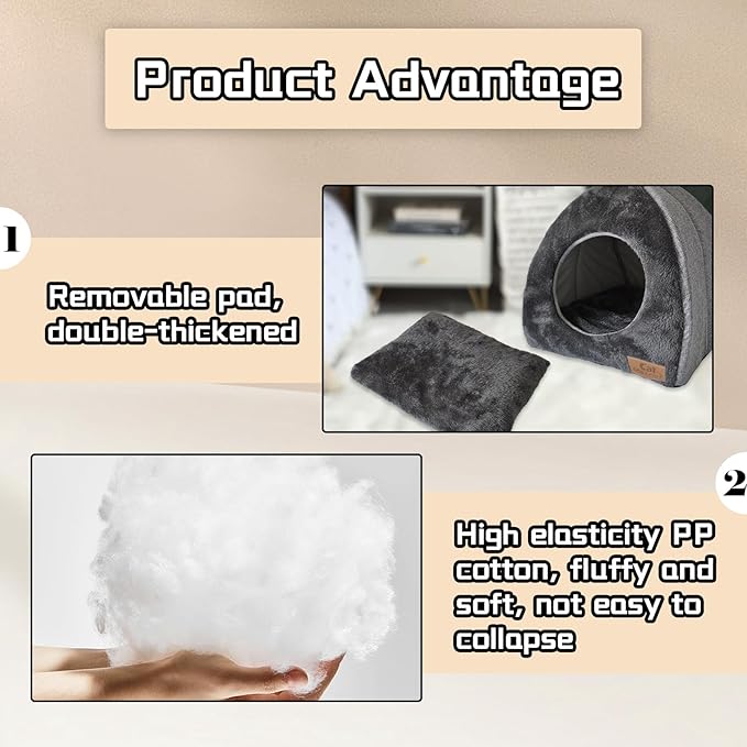 kathson Rabbit Bed Warm Hideout Bunny Cave Beds House Cozy Guinea Pig Hideouts with Foldable Winter Sleeping Nest for Small Animals Cats Hamsters Chinchillas Ferrets (Dark Grey)