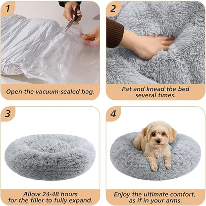 JOLLYVOGUE Small Dog & Cat Beds for Indoor Cats, Donut Cuddler Warming Soft Dog Beds with Anti-Slip Bottom, Round Calming Fluffy Plush Faux Fur Cushion Bed for Small Dogs (20", Smoke Grey)