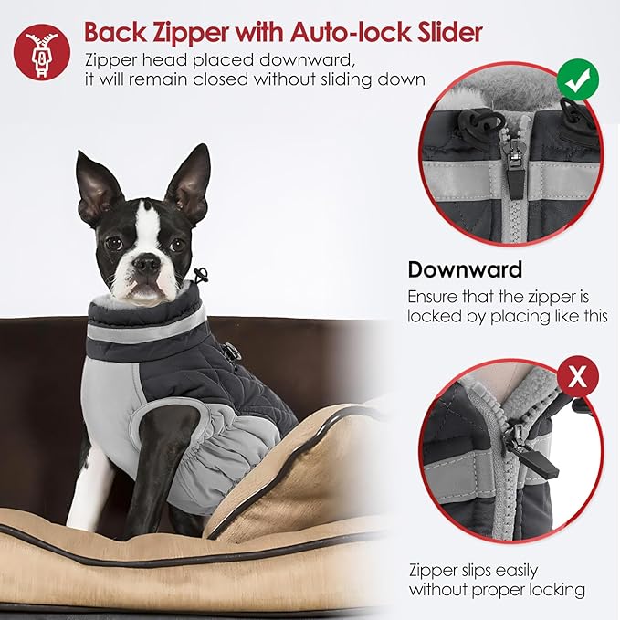 AOFITEE Dog Coat, Warm Dog Jackets for Small Dogs, Dogs Winter Coat with Harness Built in, Reflective Pet Winter Jacket, Waterproof Windproof Puppy Puffer Jacket Fleece Vest, Grey XS