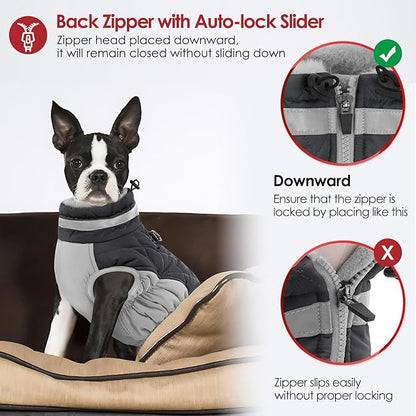 AOFITEE Dog Coat, Warm Dog Jackets for Small Dogs, Dogs Winter Coat with Harness Built in, Reflective Pet Winter Jacket, Waterproof Windproof Puppy Puffer Jacket Fleece Vest, Grey XS