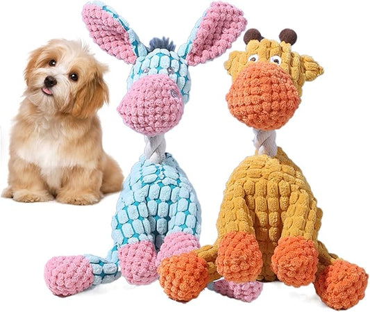 2026 New Dog Toys,Indestructible Plush Dogs Toy for Aggressive Chewers,Squeaky Durable Chew Toy for Indoor Pups Teething, Stuffed Toys for Small Medium Large Dogs (Giraffe+Donkey)